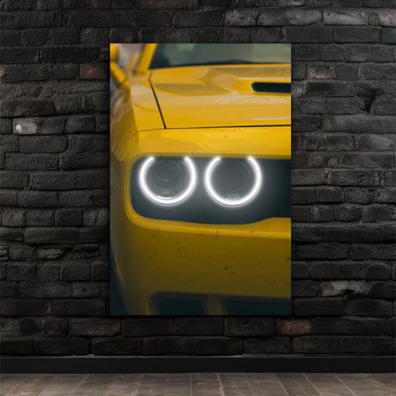 Car Headlight Neon Wall Art (UV Printed) – Modern Sports Car Decor