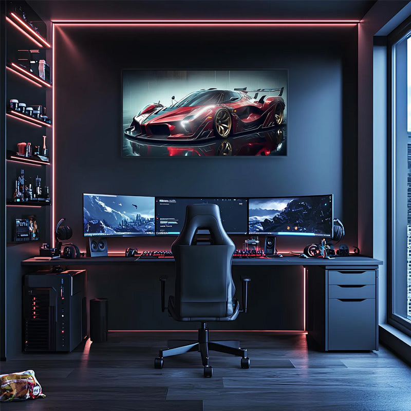 Neon Hypercar Wall Art UV Print – Futuristic Automotive Canvas for Gamer Room & Man Cave - LEDTOT