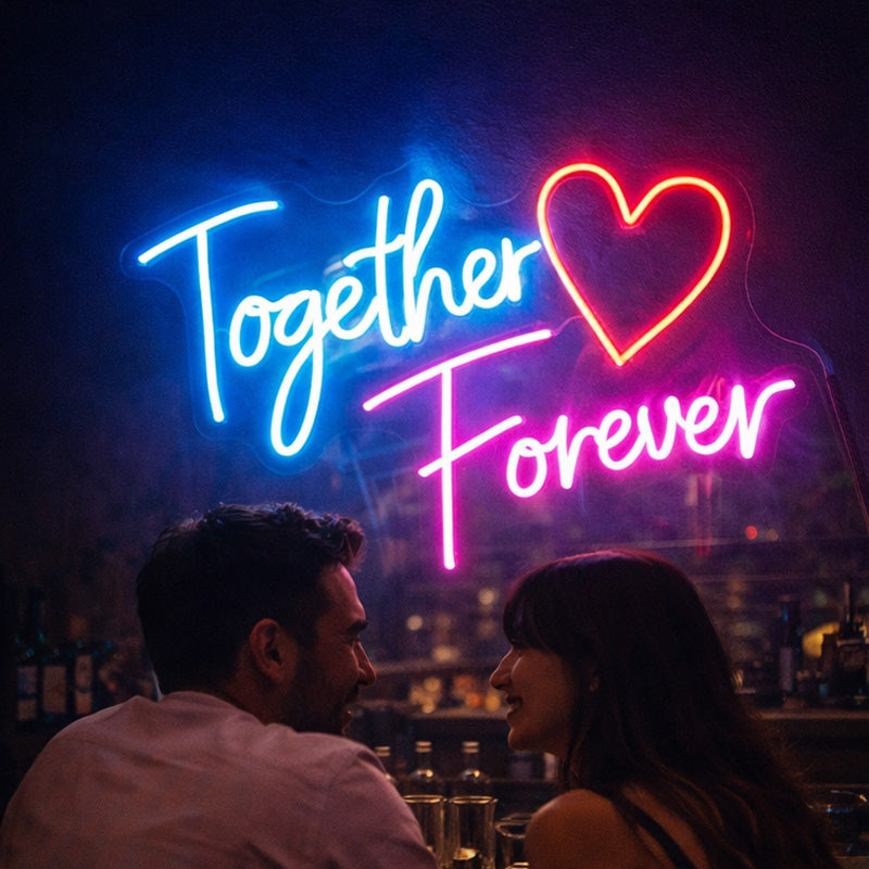 Together Forever LED Neon Sign with Heart Design for Wedding, Engagement and Event Wall Decoration