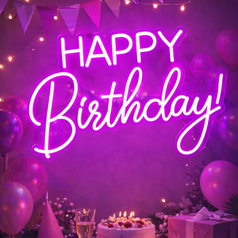 “Happy Birthday” Neon Sign – Purple LED Neon Script for Birthday Party, Celebration & Photo Backdrop