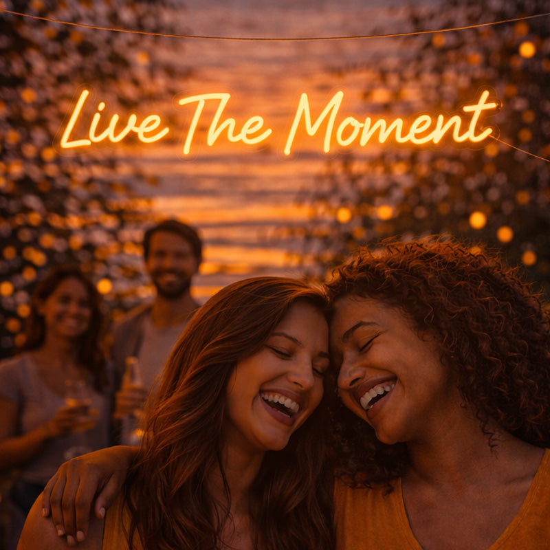 “Live The Moment” LED Neon Sign – Warm Inspirational Wall Decor