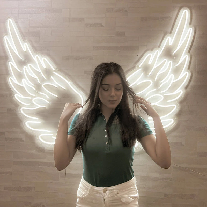 Angel Wings Neon Sign – White LED Neon Wings Wall Art for Photo Backdrop & Aesthetic Room Decor