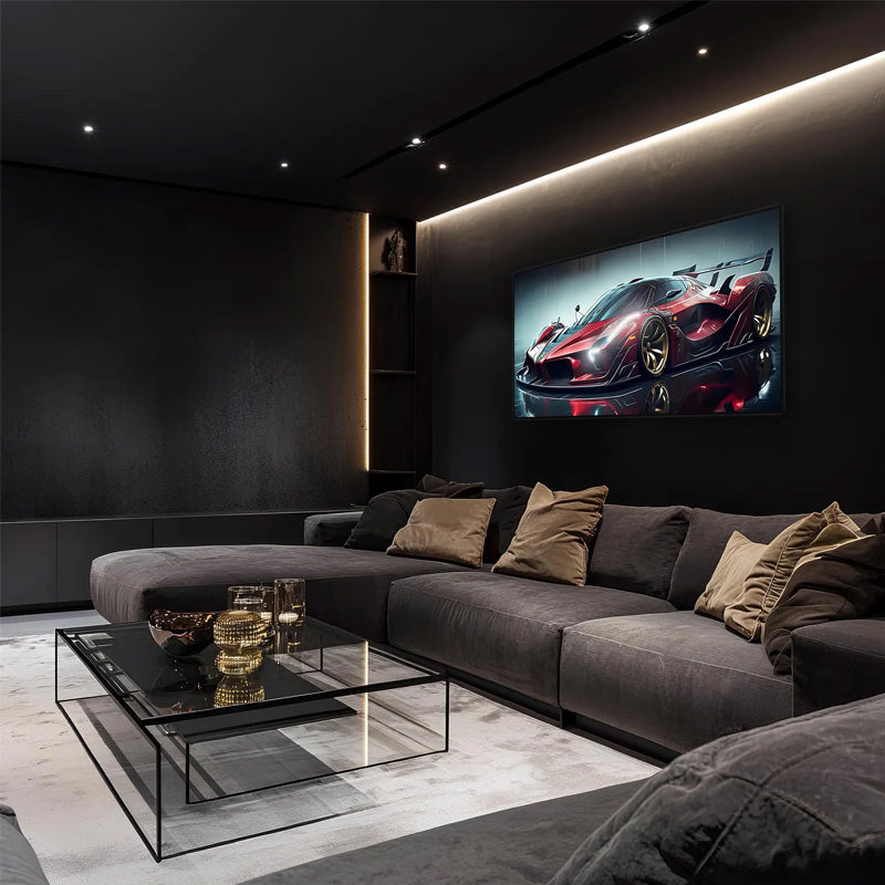 Neon Hypercar Wall Art UV Print – Futuristic Automotive Canvas for Gamer Room & Man Cave - LEDTOT