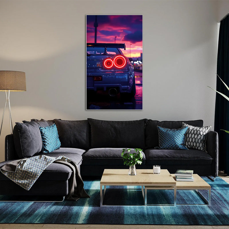 Sports Car LED Plexiglass Wall Art – UV-Printed Neon Effect with Dimmer, Modern Garage Decor