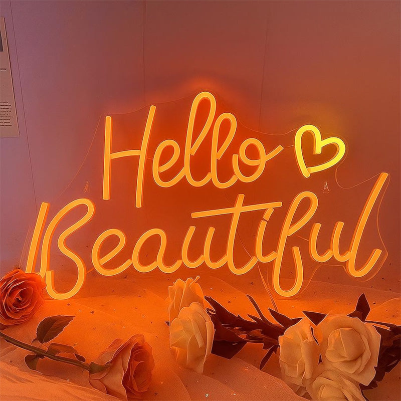 “Hello Beautiful” LED Neon Sign – Warm Elegant Wall Decor