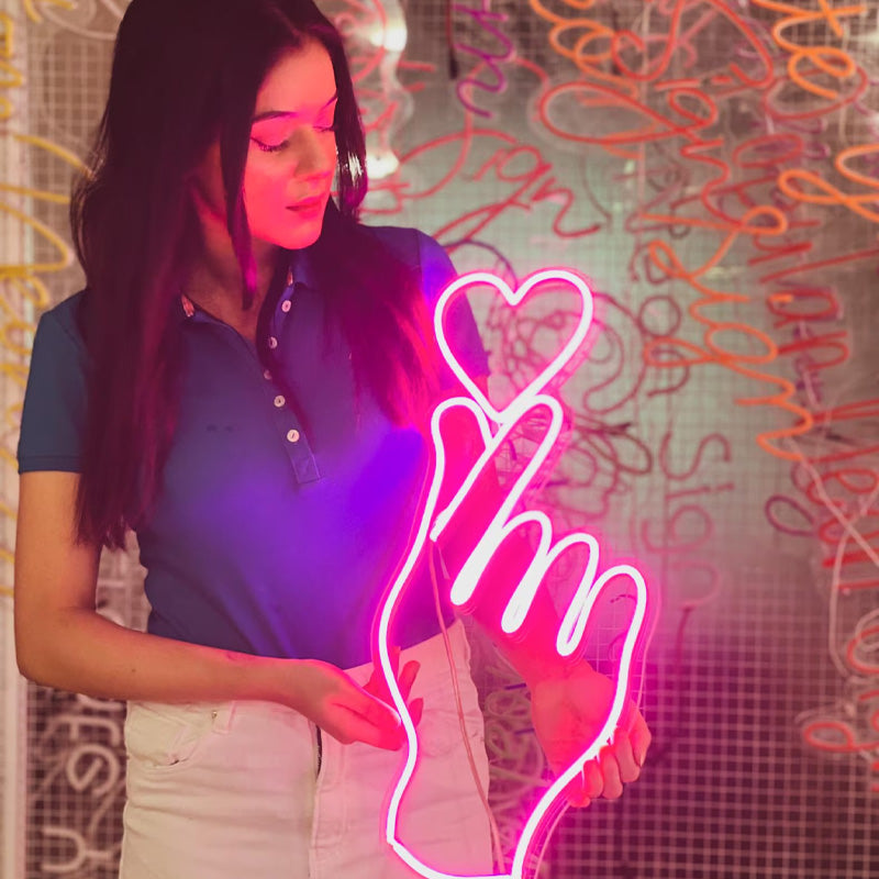 Hand Heart Neon Sign – Custom LED Neon Light Hand Shape for Bedroom Decor, Home Wall Art & Aesthetic Room