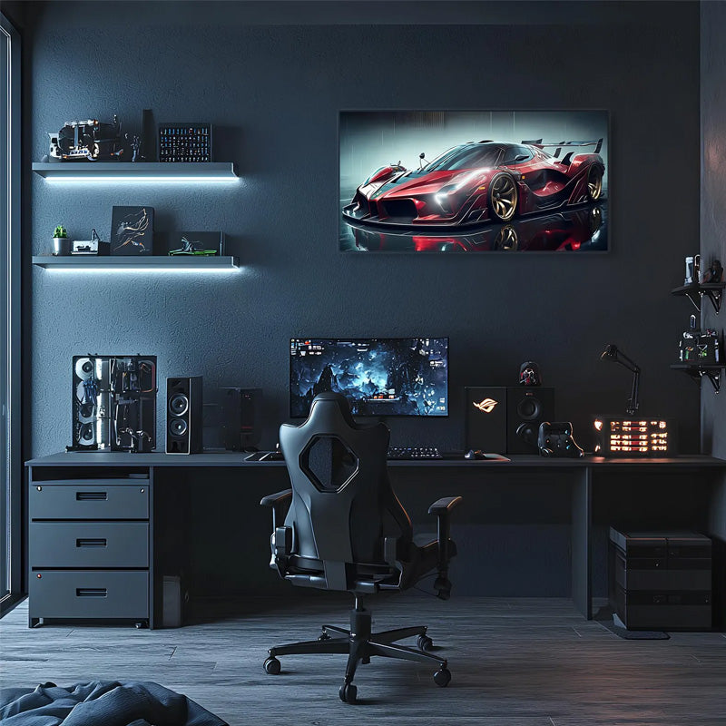 Neon Hypercar Wall Art UV Print – Futuristic Automotive Canvas for Gamer Room & Man Cave - LEDTOT