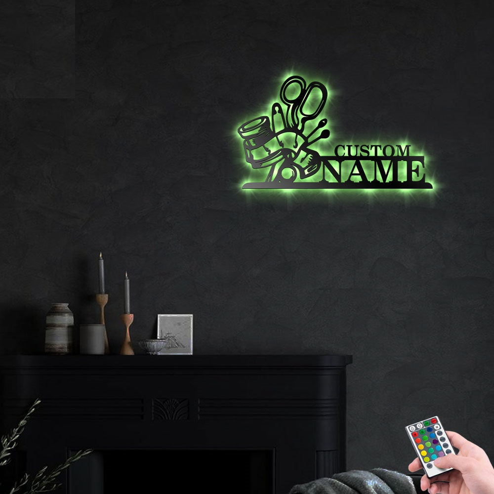 Sewing Room Personalized - Led Light Metal - Owls Matrix LTD