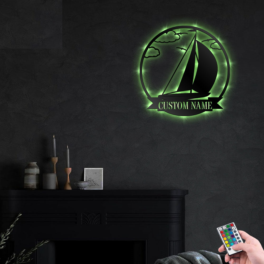 Sailing Sailboat Lake Life Personalized - Led Light Metal - Owls Matrix LTD
