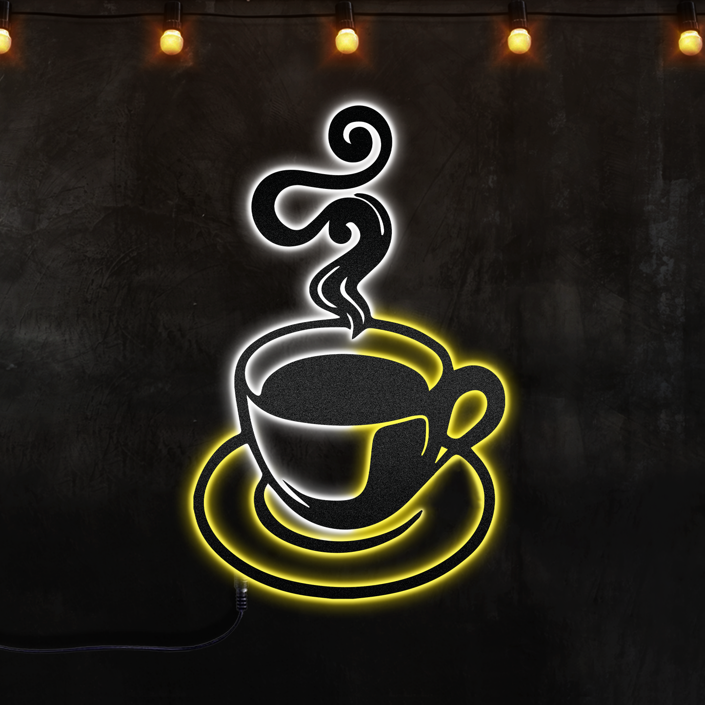 Coffee Cup Metal Art Sign - Led Light Metal - Owls Matrix LTD