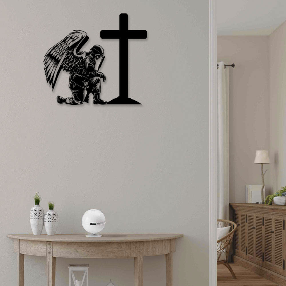 Soldier Kneeling At Cross - Led Light Metal - Owls Matrix LTD