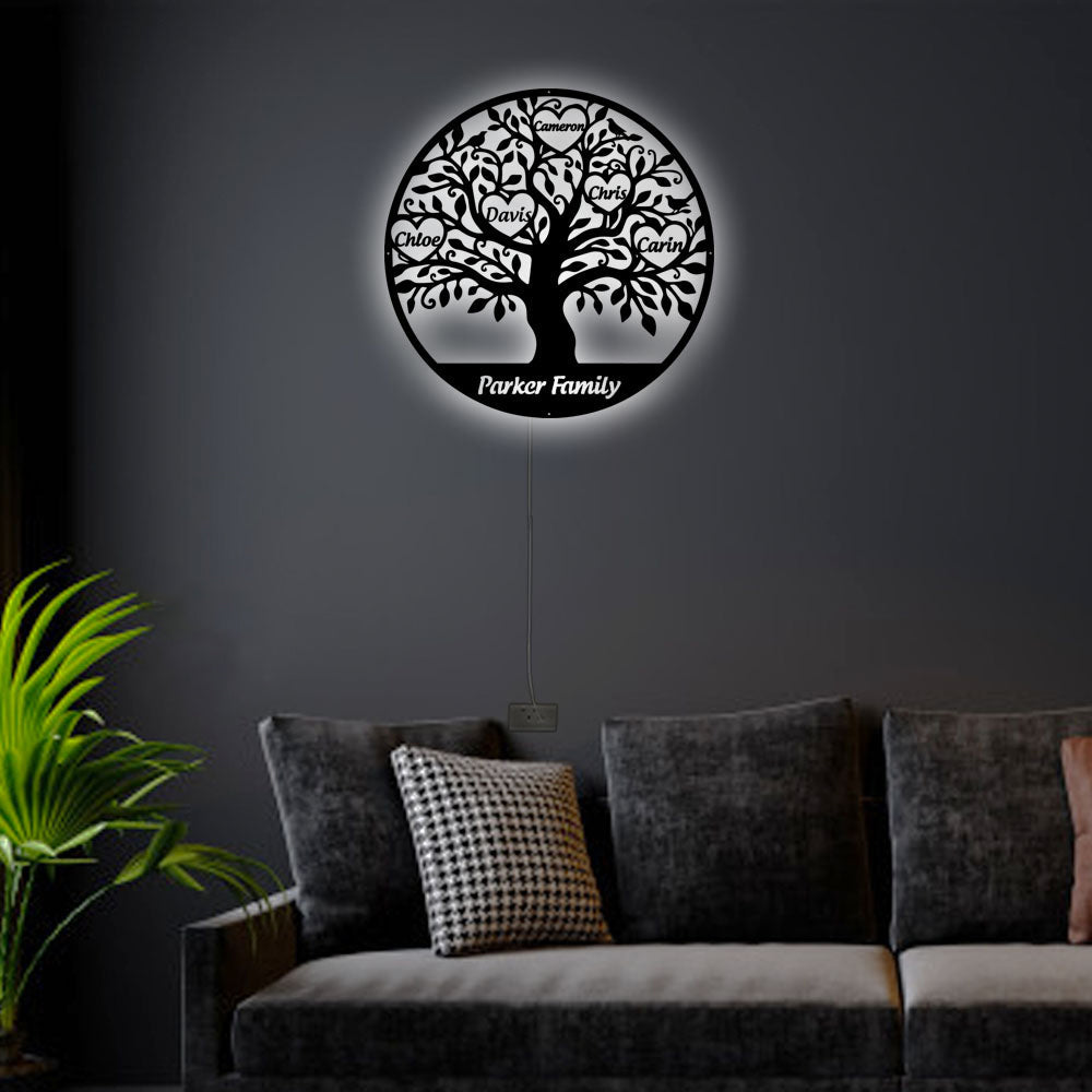 Tree Of Life Birds Family Names Personalized - Led Light Metal - Owls Matrix LTD