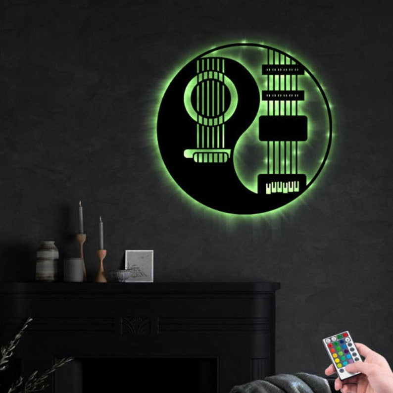 Guitar Yin Yang - Led Light Metal - Owls Matrix LTD
