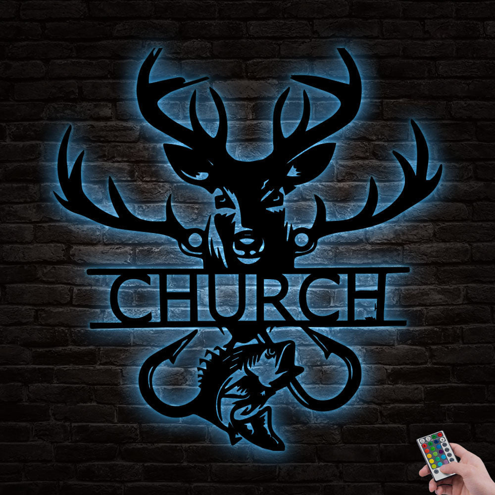 Deer Hunting Fish Hook Gift Hunter Personalized - Led Light Metal - Owls Matrix LTD