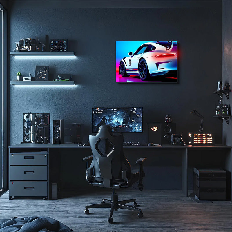 Futuristic Neon Sports Car Wall Art (UV Printed) – Modern Living Room & Man Cave Decor