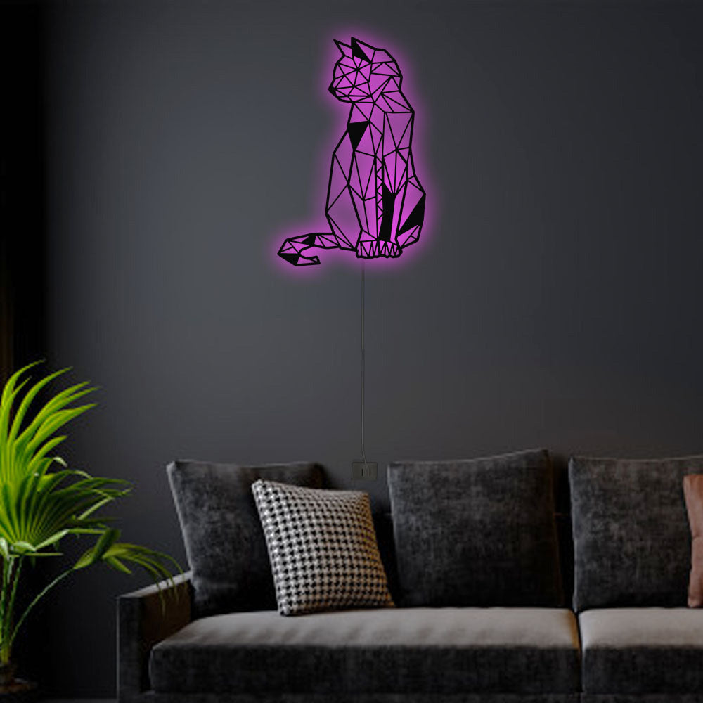 Geometric Cat Cool Style - Led Light Metal - Owls Matrix LTD