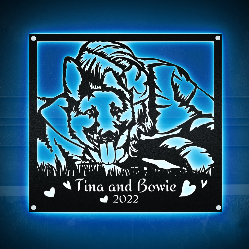 German Shepherd With Girl Best Friend Personalized - Led Light Metal - Owls Matrix LTD