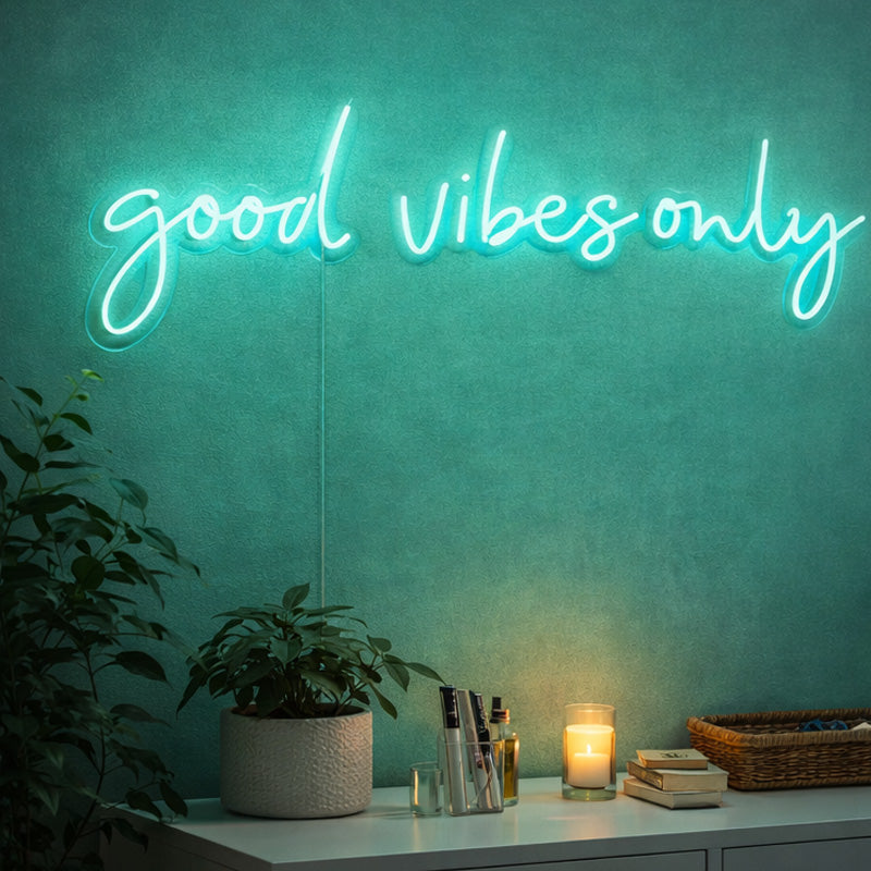Good Vibes Only Script LED Neon Sign for Home, Studio and Wall Decoration