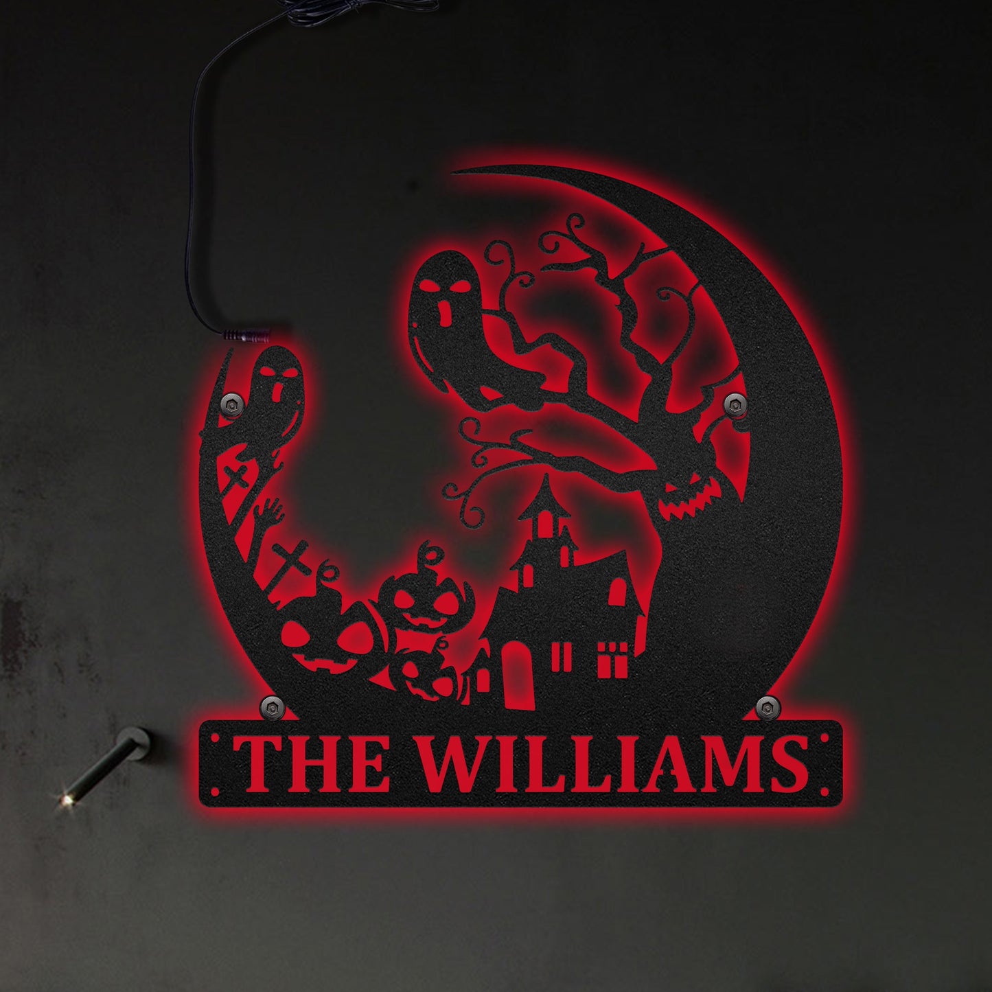 Halloween Spooky Tree and The Moon Personalized - Led Light Metal - Owls Matrix LTD