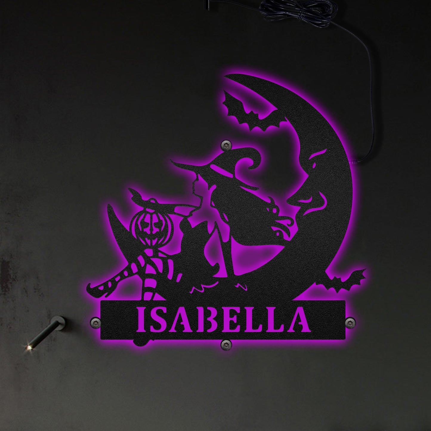 Halloween Witch on the Moon Personalized - Led Light Metal - Owls Matrix LTD