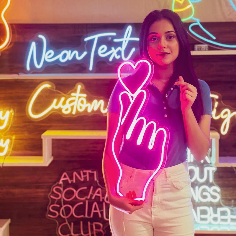 Hand Heart Neon Sign – Custom LED Neon Light Hand Shape for Bedroom Decor, Home Wall Art & Aesthetic Room