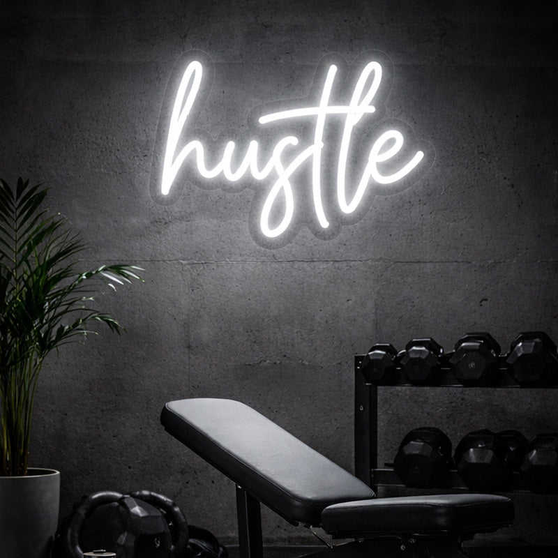 Hustle Script LED Neon Sign for Office, Studio and Motivational Wall Decor