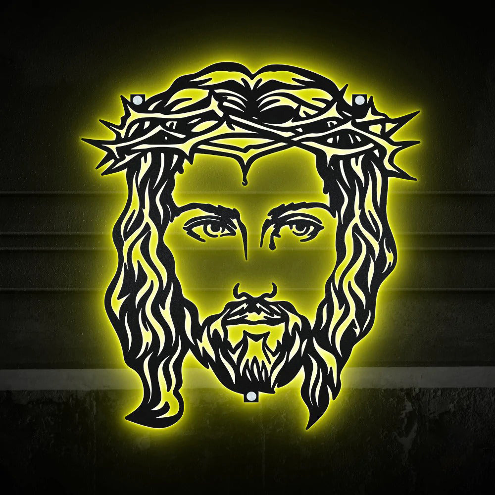 Jesus Minimalist Jesus Face Catholic - Led Light Metal - Owls Matrix LTD