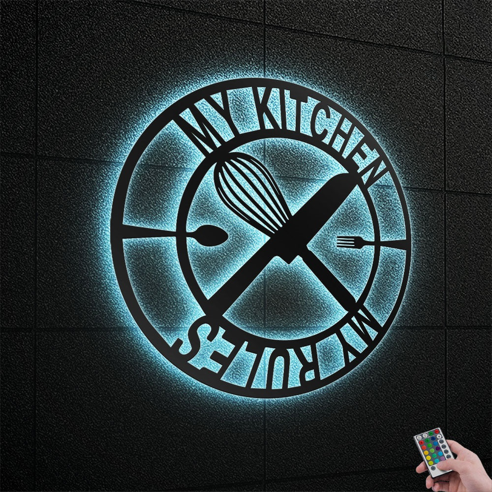 Kitchen My Kitchen My Rules - Led Light Metal - Owls Matrix LTD