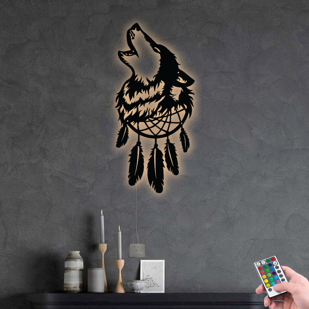 Wolf Dreamcatcher - Led Light Metal - Owls Matrix LTD