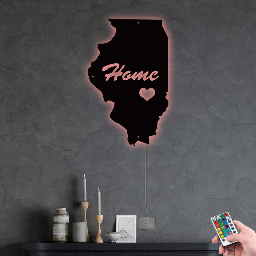 Illinois The Place I Love - Led Light Metal - Owls Matrix LTD