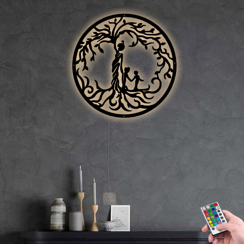 Tree Of Life Mother With Children Personalized - Led Light Metal - Owls Matrix LTD