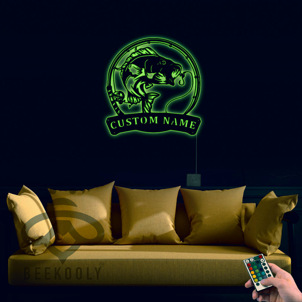 Bass Fishing Fish Pole Monogram - Led Light Metal - Owls Matrix LTD