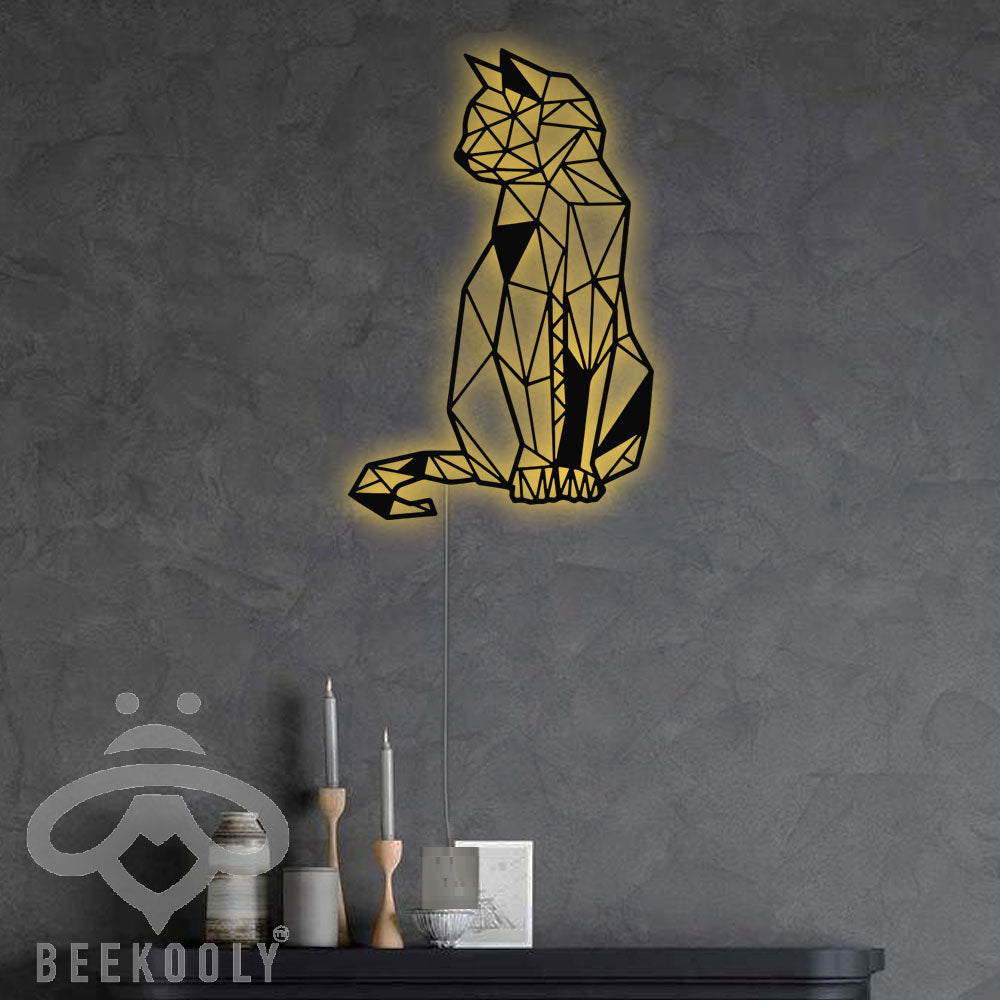 Geometric Cat - Led Light Metal - Owls Matrix LTD