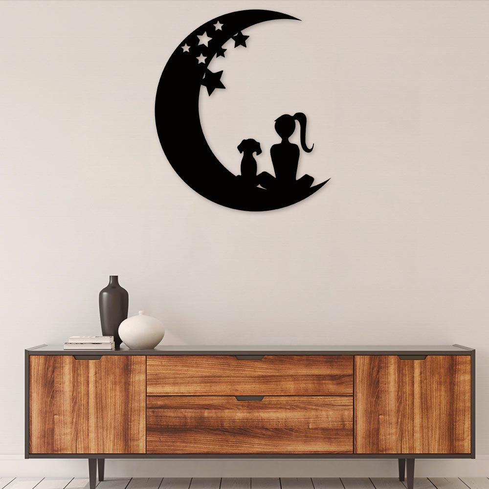 Girl And Dog - Led Light Metal - Owls Matrix LTD