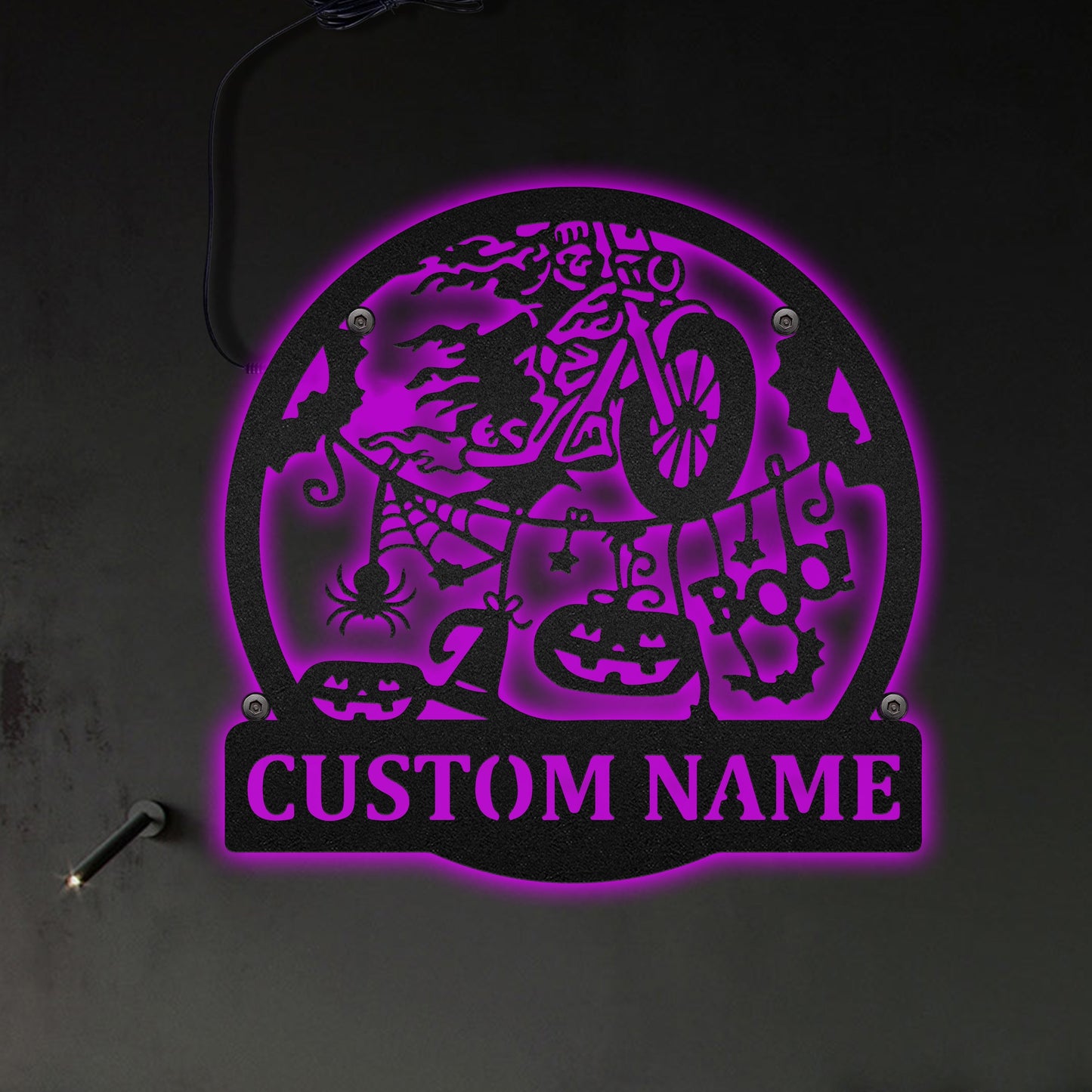 Halloween Motorcycle Ghost Rider Personalized - Led Light Metal - Owls Matrix LTD
