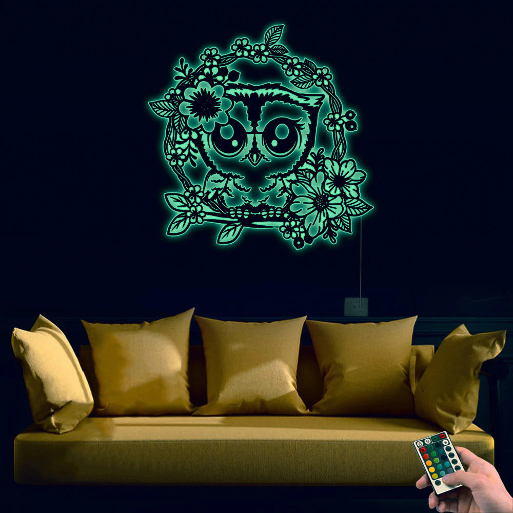 Owl Cute Floral - Led Light Metal - Owls Matrix LTD