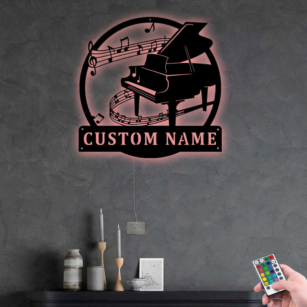 Piano Monogram Personalized - Led Light Metal - Owls Matrix LTD