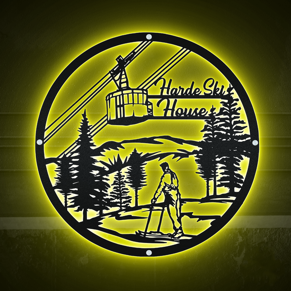 Skiing Welcome Ski House Louge - Led Light Metal - Owls Matrix LTD