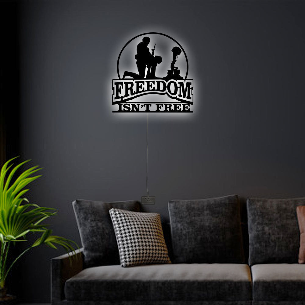 Soldier Freedom Isn't Free Kneeling Soldier American Military Sacrifice - Led Light Metal - Owls Matrix LTD