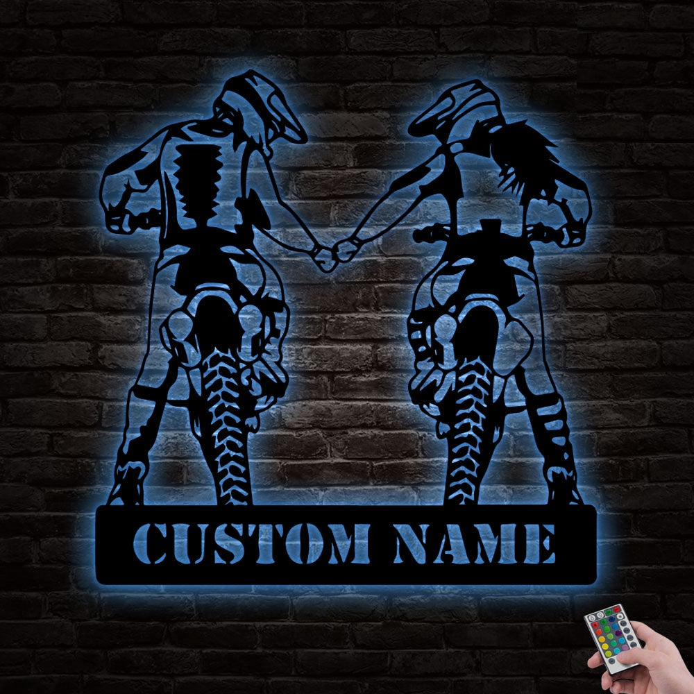 Motocross Husband And Wife Riding Partner Personalized - Led Light Metal - Owls Matrix LTD