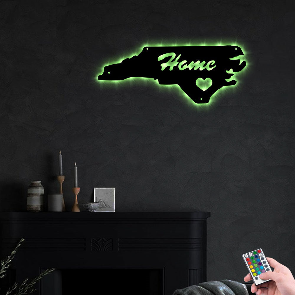 North Carolina I Love Home - Led Light Metal - Owls Matrix LTD