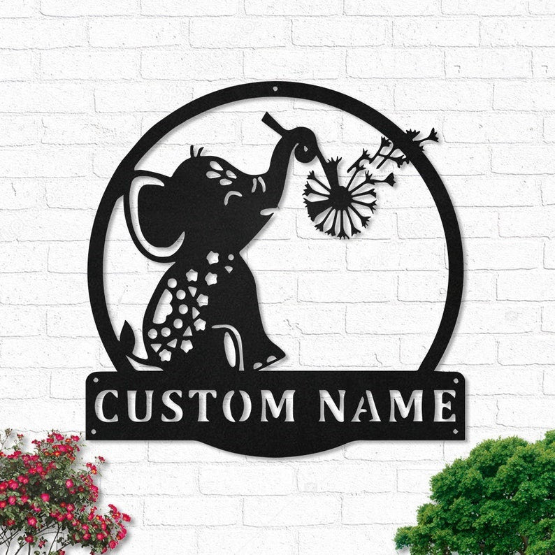 Cute Elephant With Dandelion Personalized - Led Light Metal - Owls Matrix LTD