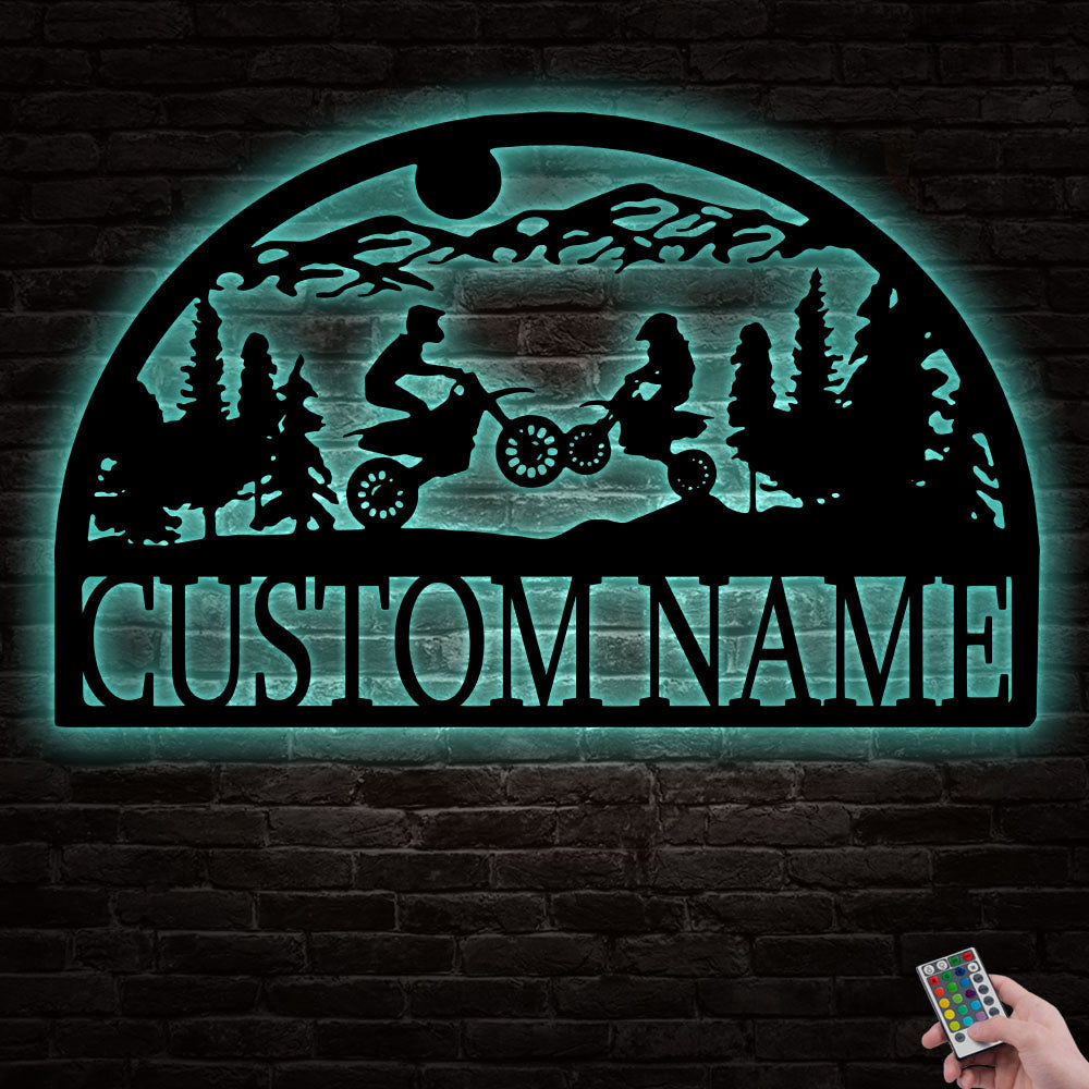 Motocross Dad And Son Dirt Bike Personalized - Led Light Metal - Owls Matrix LTD