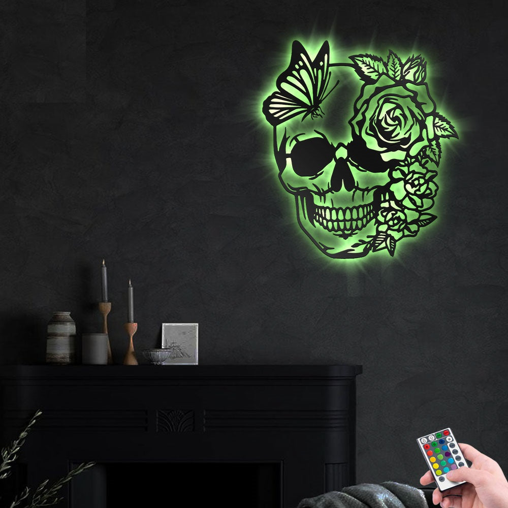 Skull Flower Butterfly Style - Led Light Metal - Owls Matrix LTD