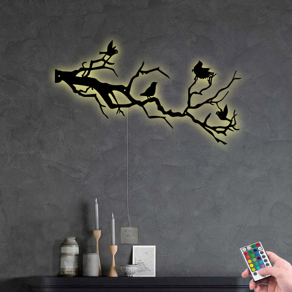 Birds Flying Near The Branch - Led Light Metal - Owls Matrix LTD