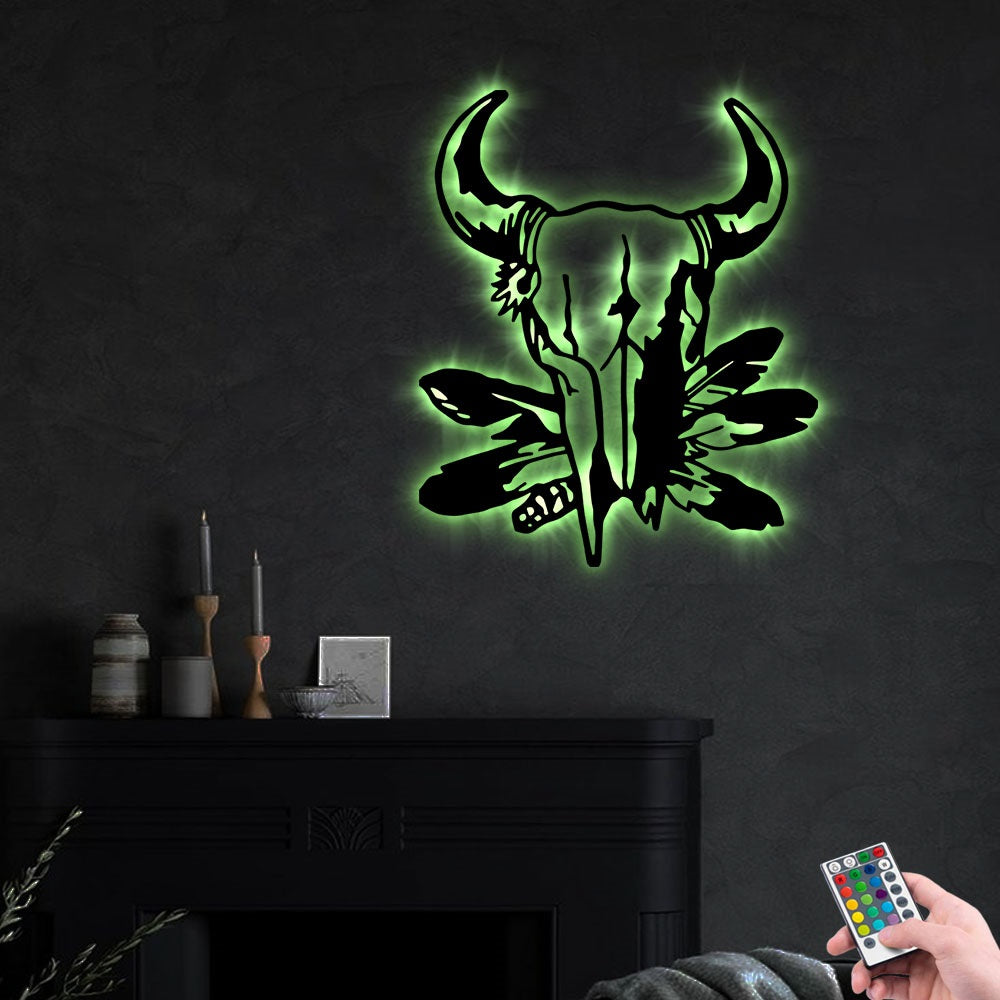 Bull Skull Art Style - Led Light Metal - Owls Matrix LTD