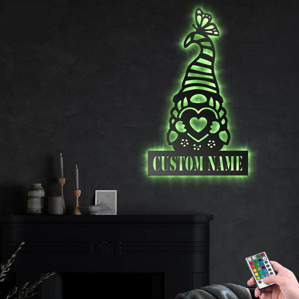 Gnome American Hold Heart Personalized - Led Light Metal - Owls Matrix LTD