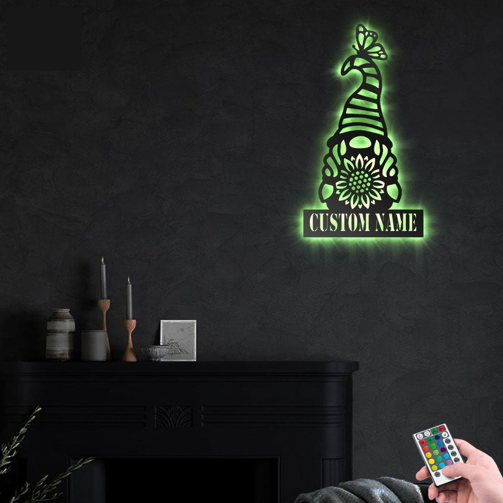 Gnome Bee Honey Sunflower Personalized - Led Light Metal - Owls Matrix LTD