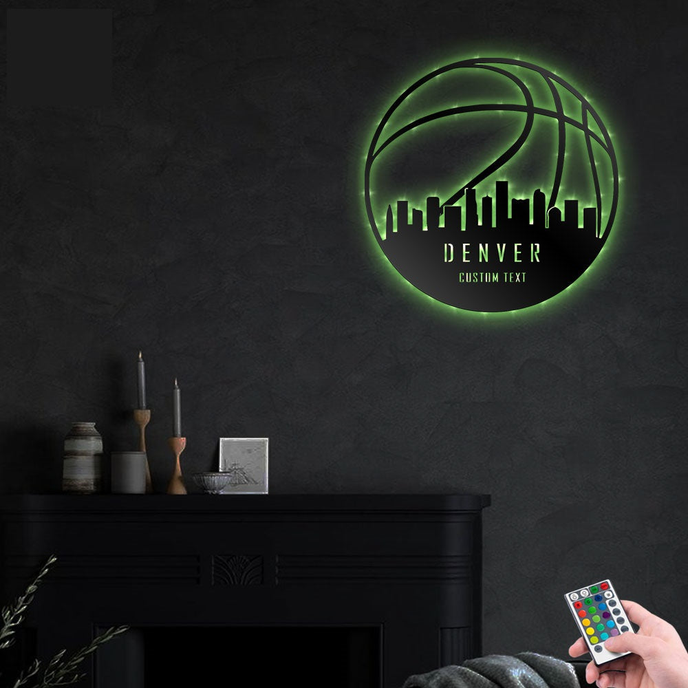 Basketball Denver Personalized - Led Light Metal - Owls Matrix LTD