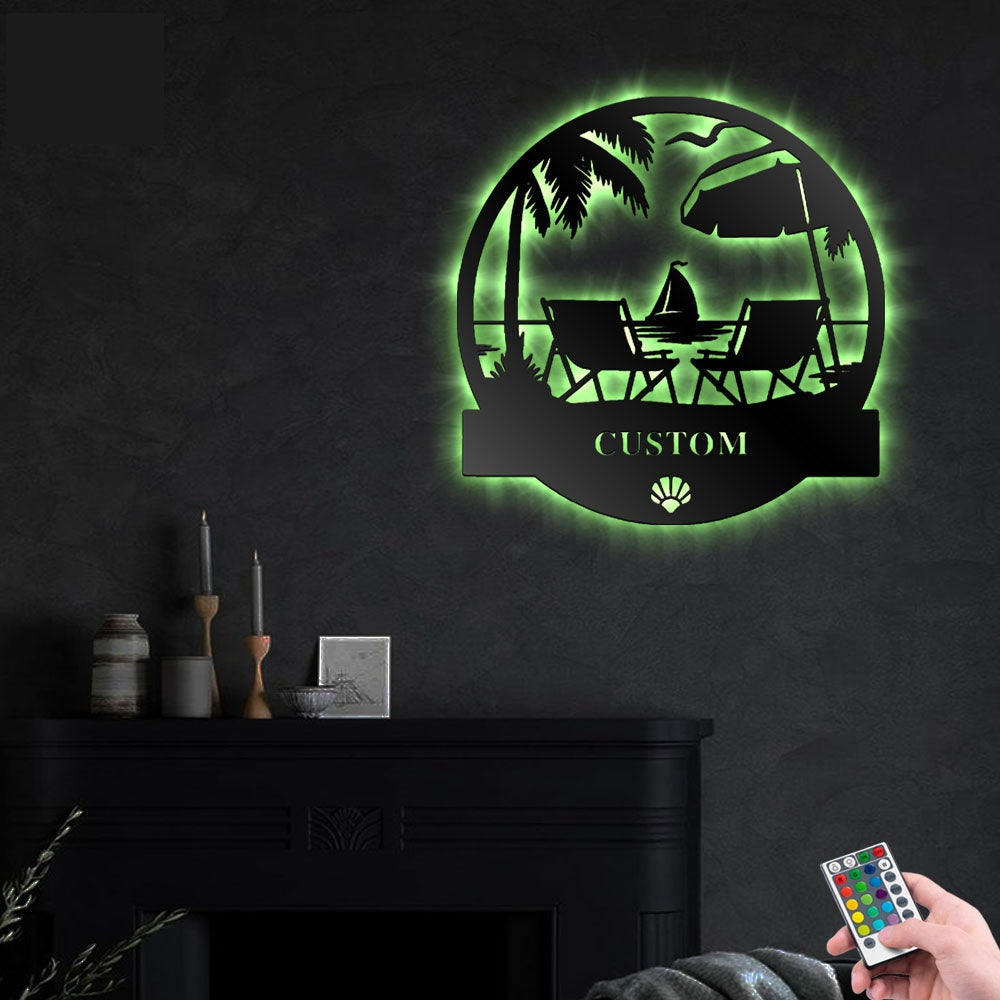 Family Beach House Personalized - Led Light Metal - Owls Matrix LTD